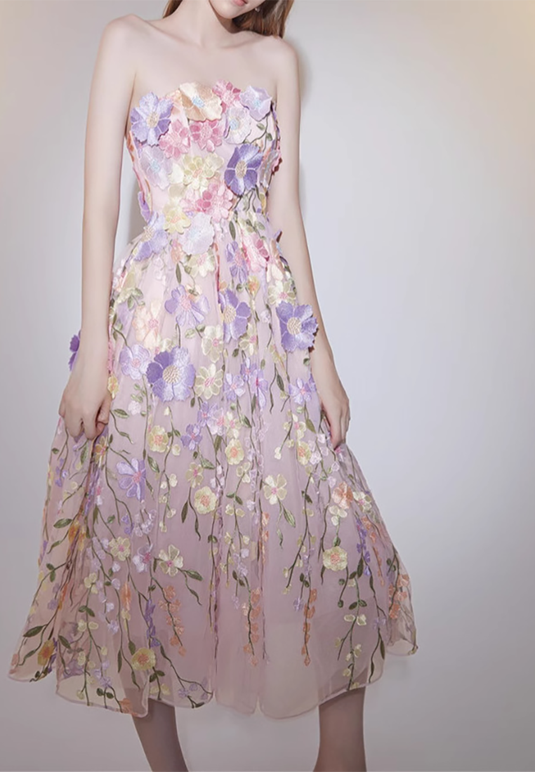 French-Style Heavy 3D Embroidered Strapless Dress CA25100916MT