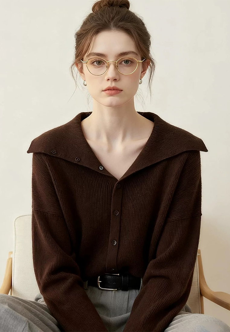 Early Autumn Maillard Collar Slim-Fit Figure-Flattering Sweater CA25110717RD