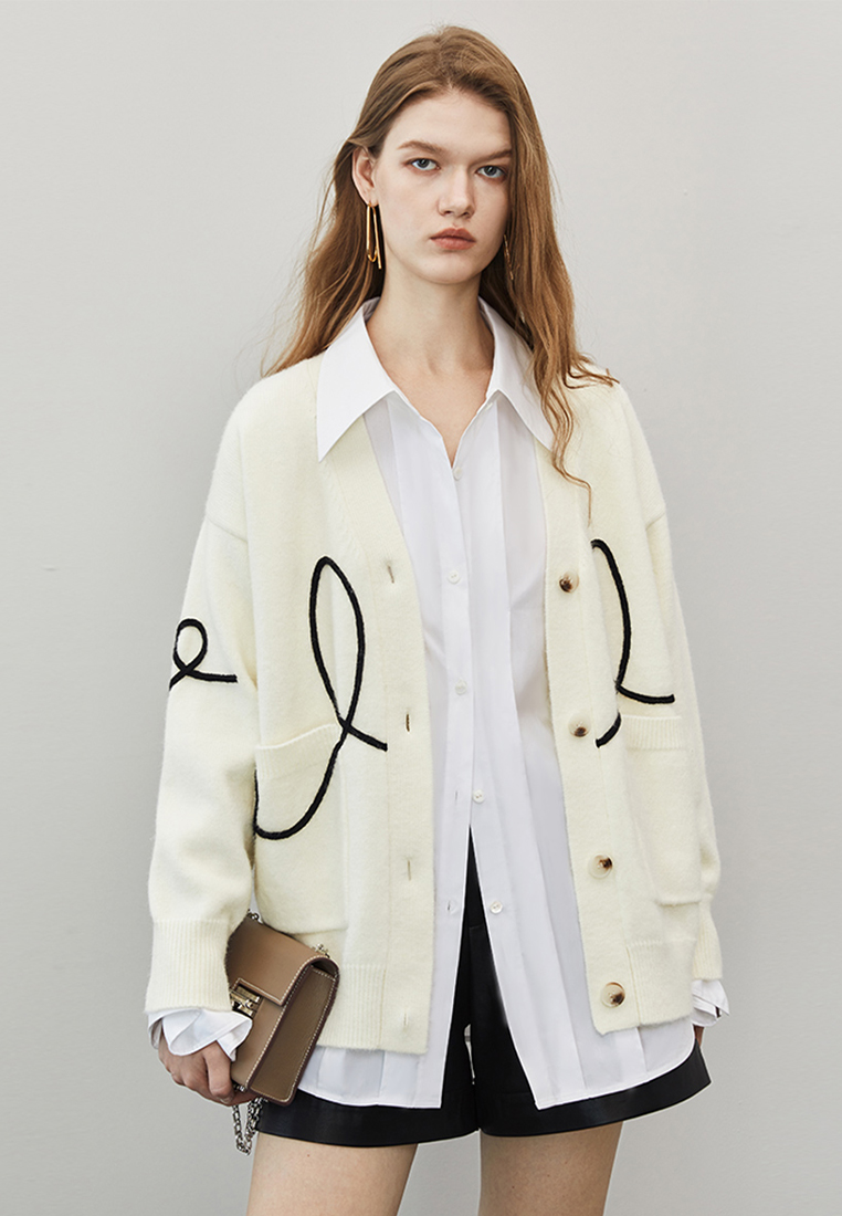 Design sense contrasting lines knitted jacket lazy style sweater CA120417