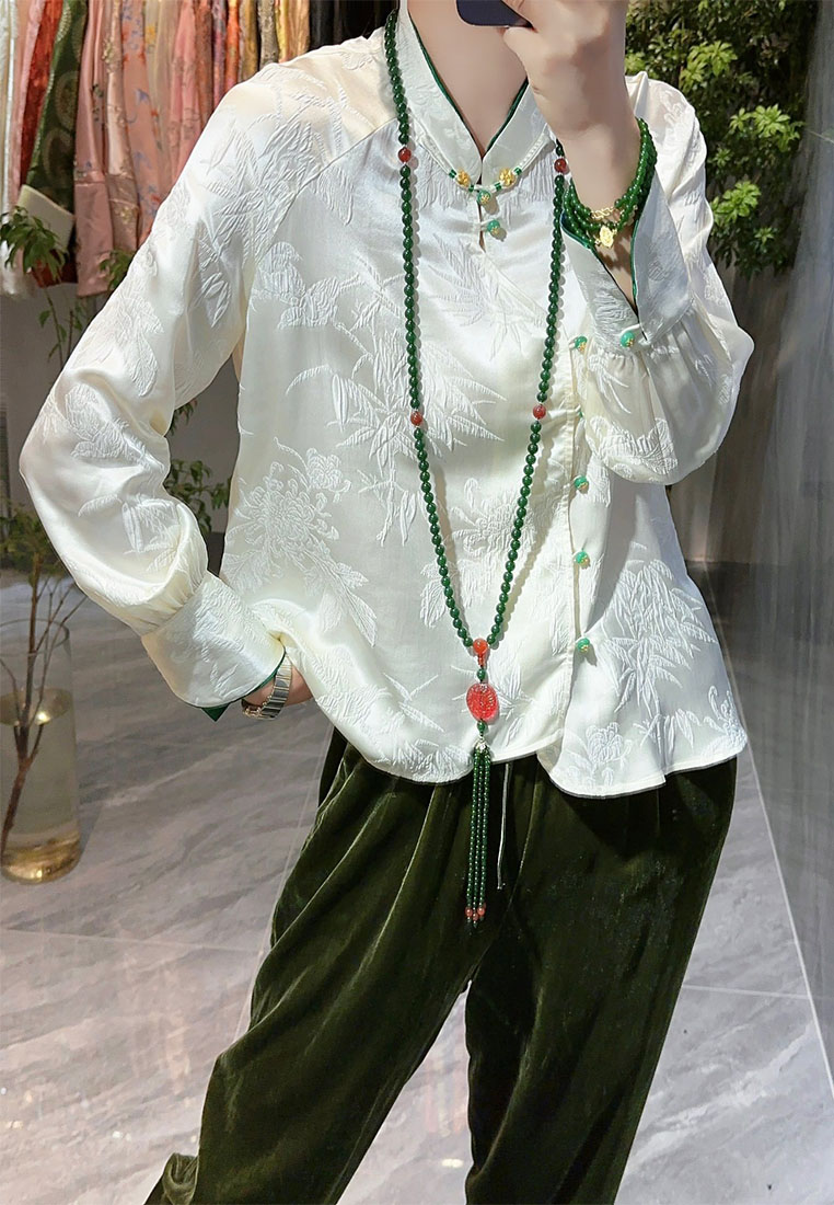 Luxurious high end retro jacquard silk shirt women top CA010617