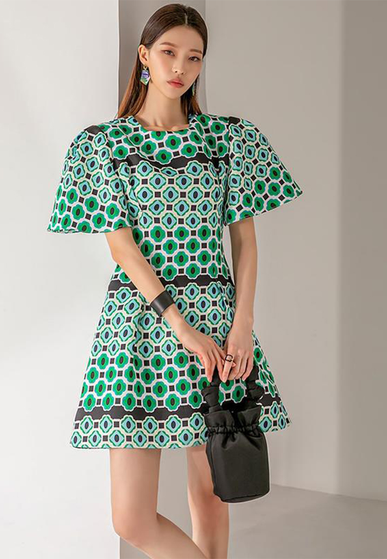 European and American fashionable elegant round neck dress A110617