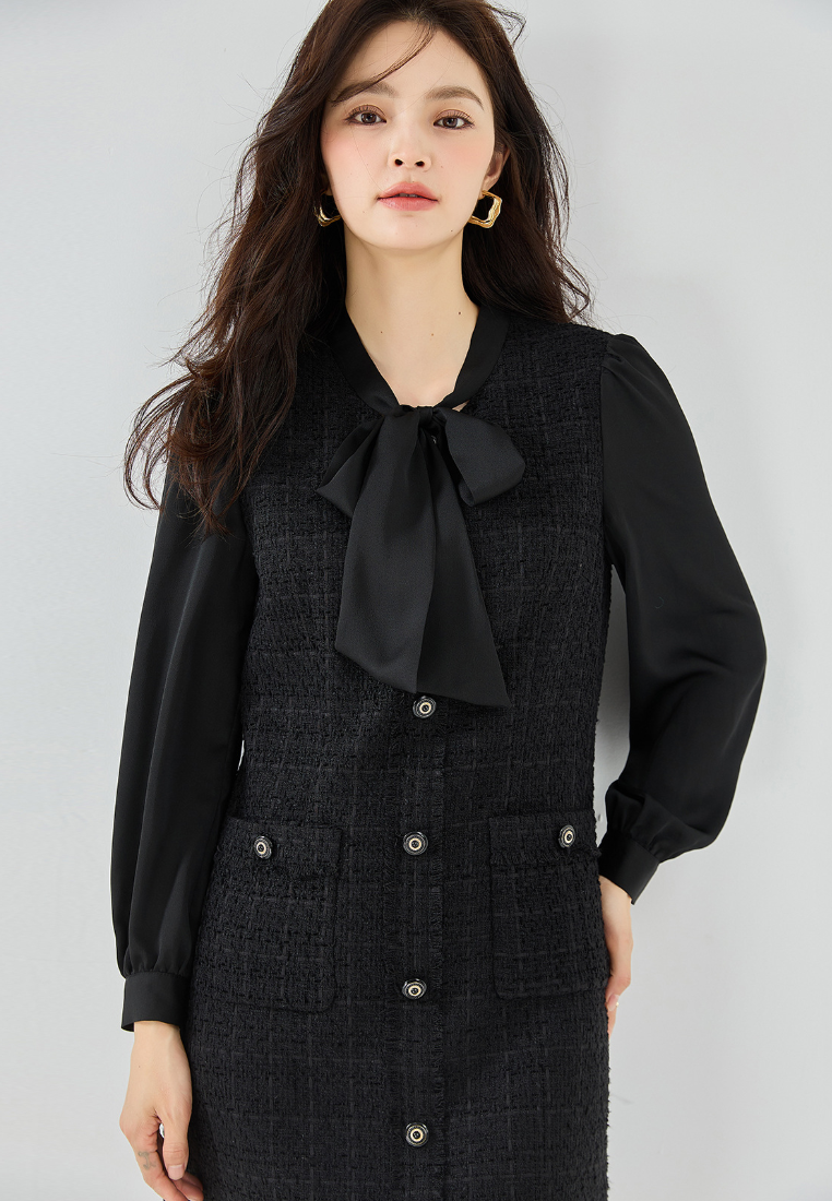 New Elegant Tweed Black One Piece Dress K25112108