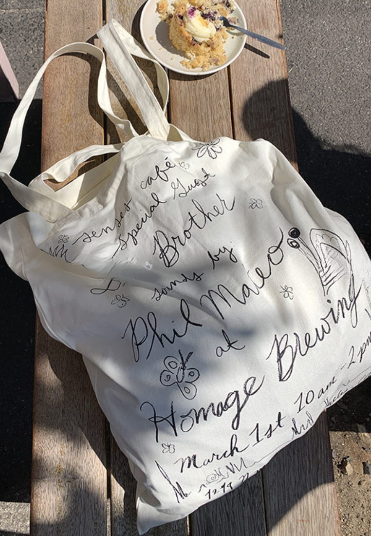 Boho Handwritten Print Canvas Tote Bag Reusable Grocery Shoulder Bag K26041402