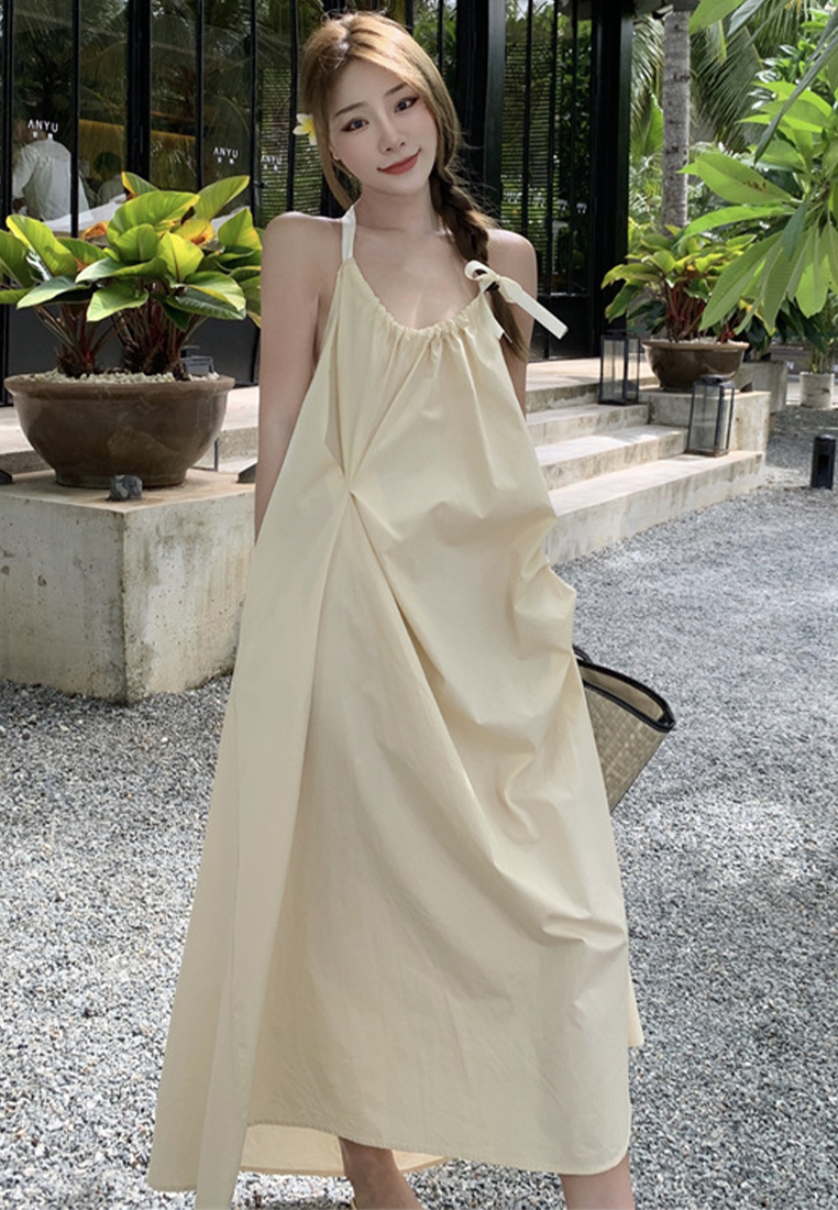 2024 Summer New Drawstring Open Back Irregular Beach Resort Dress CA24031917BE