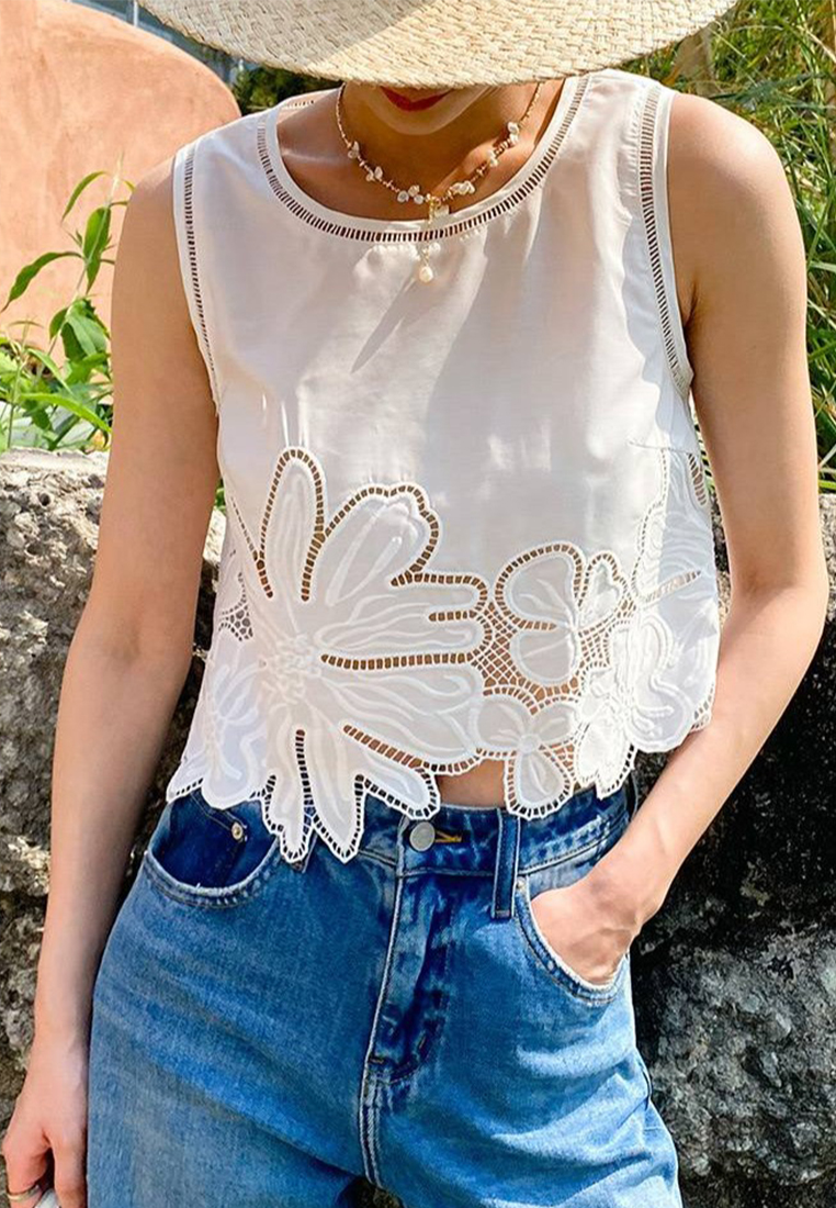 French Embroidered Sleeveless Vest High Waist Skirt Set CA25070917W