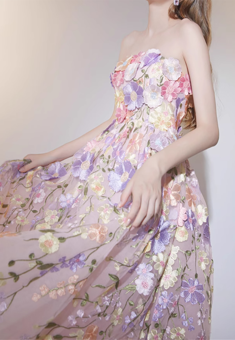 French-Style Heavy 3D Embroidered Strapless Dress CA25100916MT