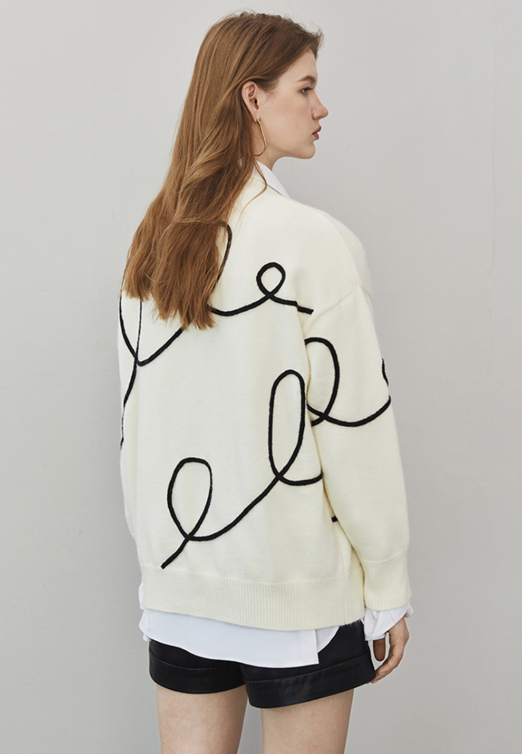 Design sense contrasting lines knitted jacket lazy style sweater CA120417