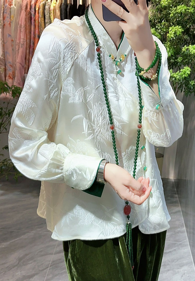 Luxurious high end retro jacquard silk shirt women top CA010617