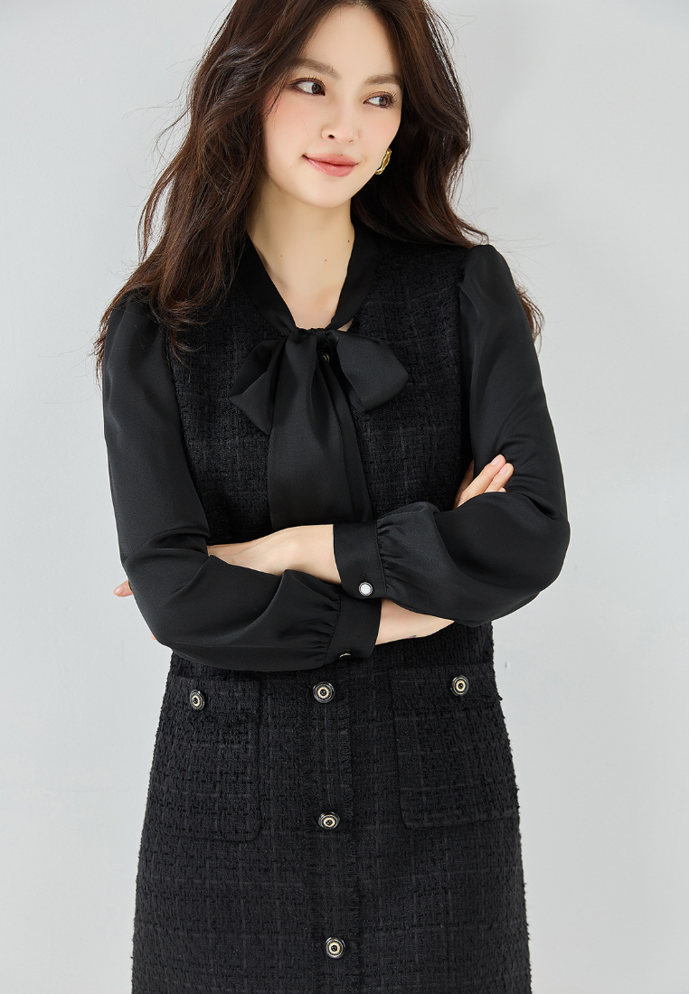 New Elegant Tweed Black One Piece Dress K25112108