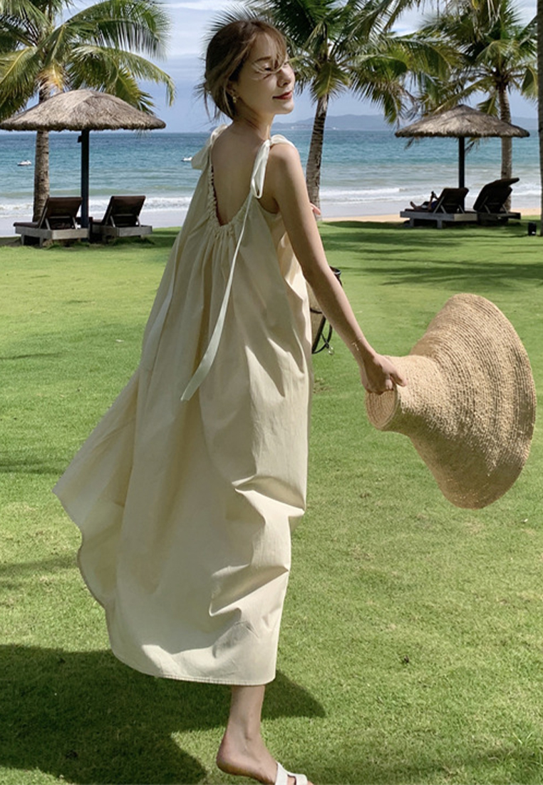 2024 Summer New Drawstring Open Back Irregular Beach Resort Dress CA24031917BE