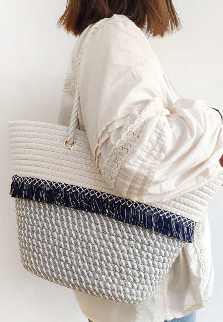 Women's New Bohemian Tassel Cotton Rope Braided BagCA24061717GY