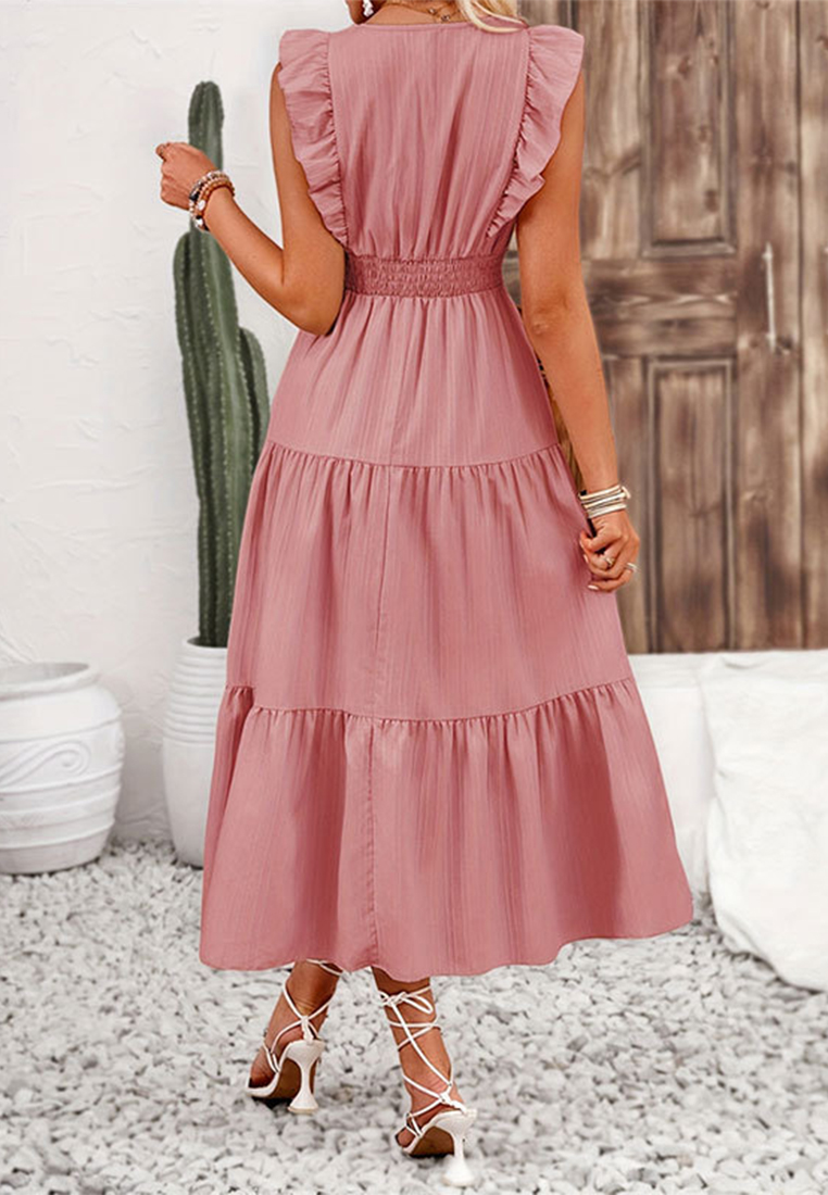 Solid color jacquard long sleeveless dress CA25042217PI