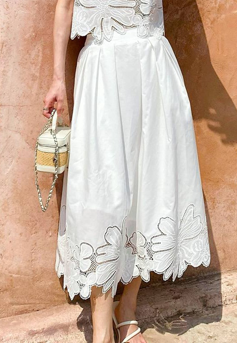 French Embroidered Sleeveless Vest High Waist Skirt Set CA25070917W