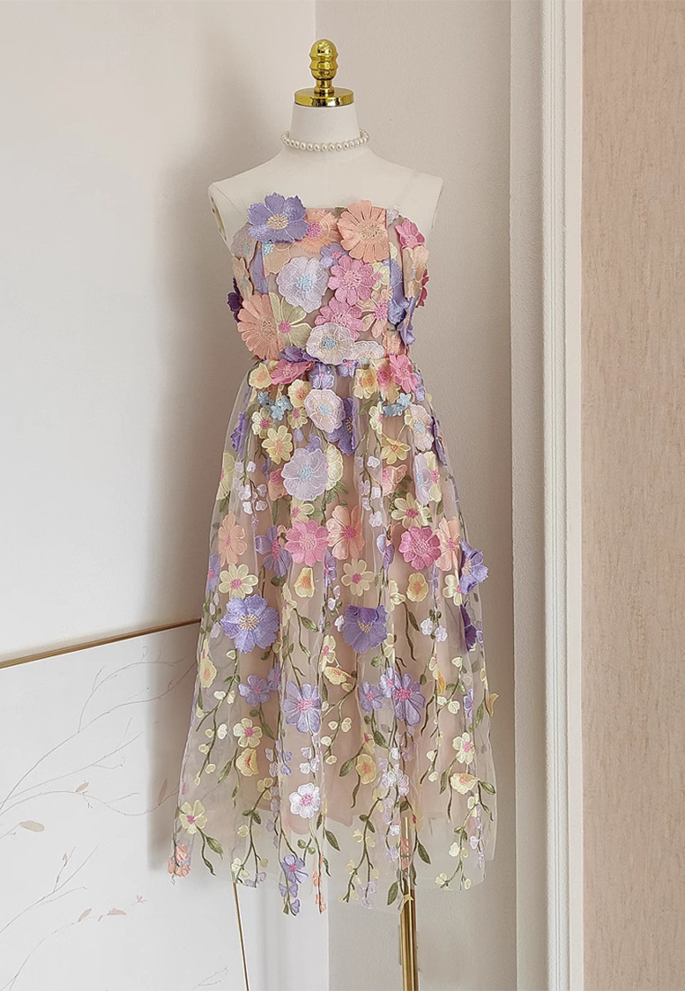 French-Style Heavy 3D Embroidered Strapless Dress CA25100916MT