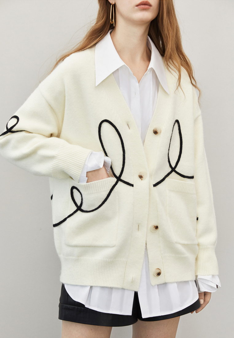 Design sense contrasting lines knitted jacket lazy style sweater CA120417