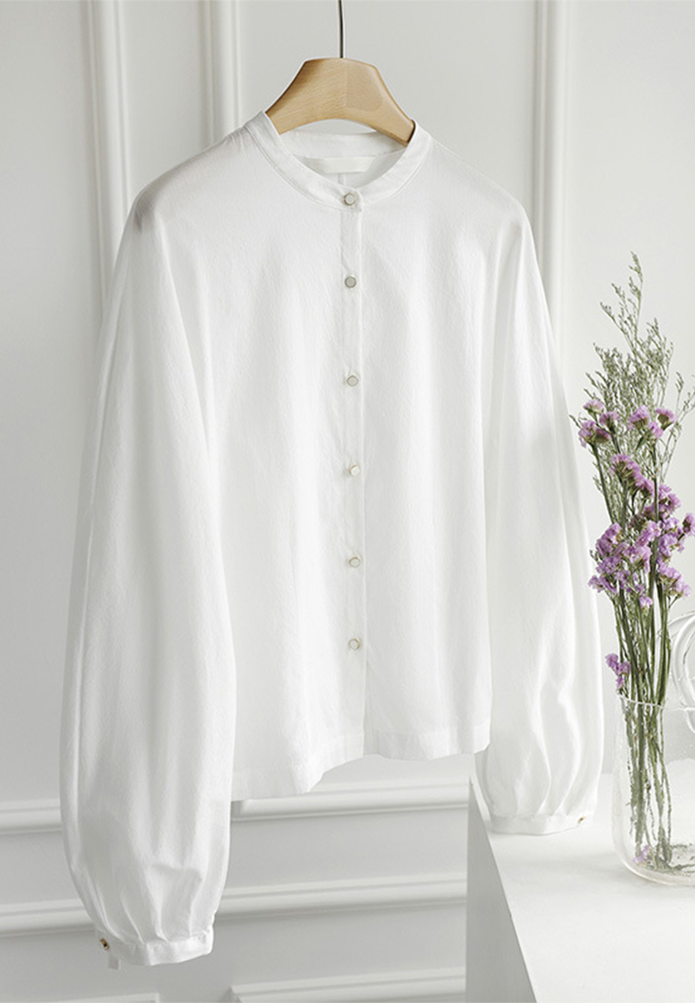 Stylish Lantern Sleeve Design White Blouse CA090817