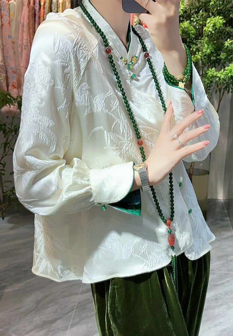 Luxurious high end retro jacquard silk shirt women top CA010617