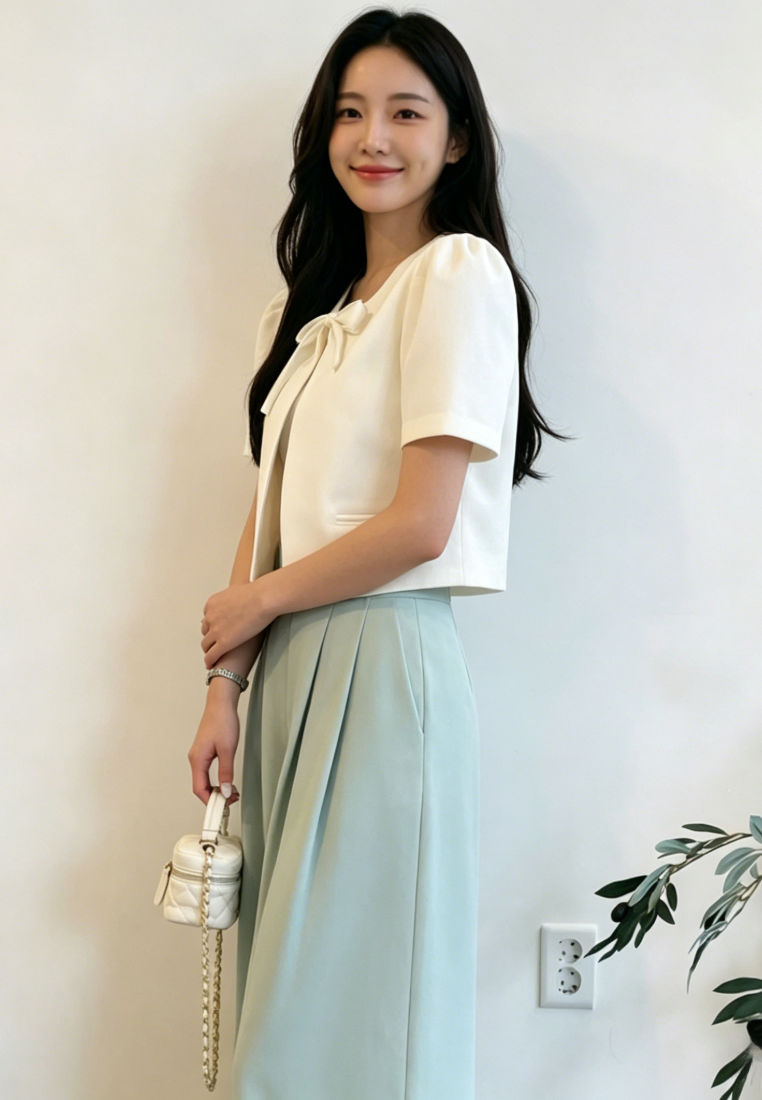 Chic Style Puff Sleeve Tie Front Cropped Cardigan K26050506