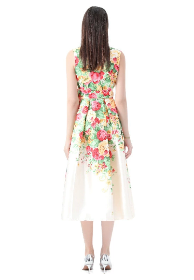 Spring lace up style V-neck sleeveless printed dress CA25031217BE