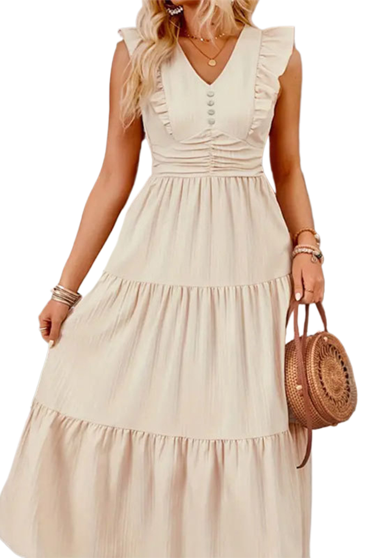 Solid color jacquard long sleeveless dress CA25042217PI