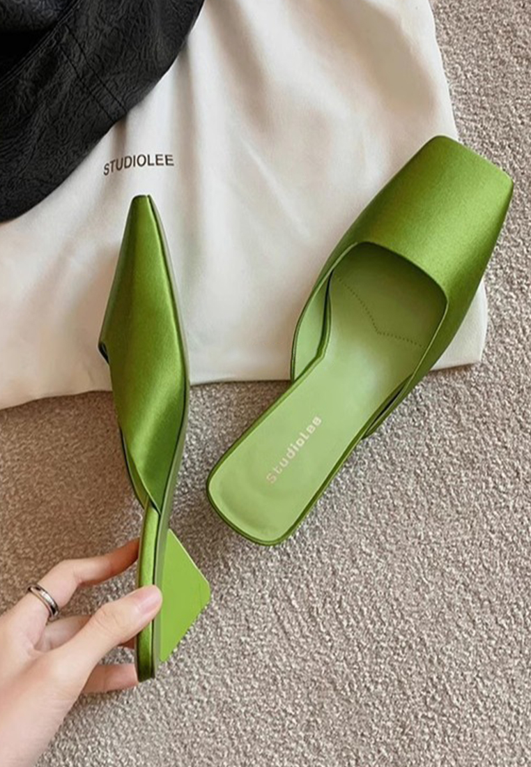 Summer new French square toe shallow satin triangle heel sandals CA225042216GR