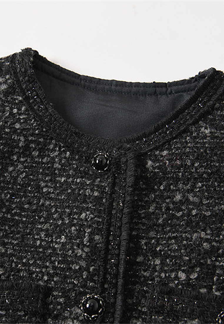 Classic elegant black hoop wool tweed jacket CA101917