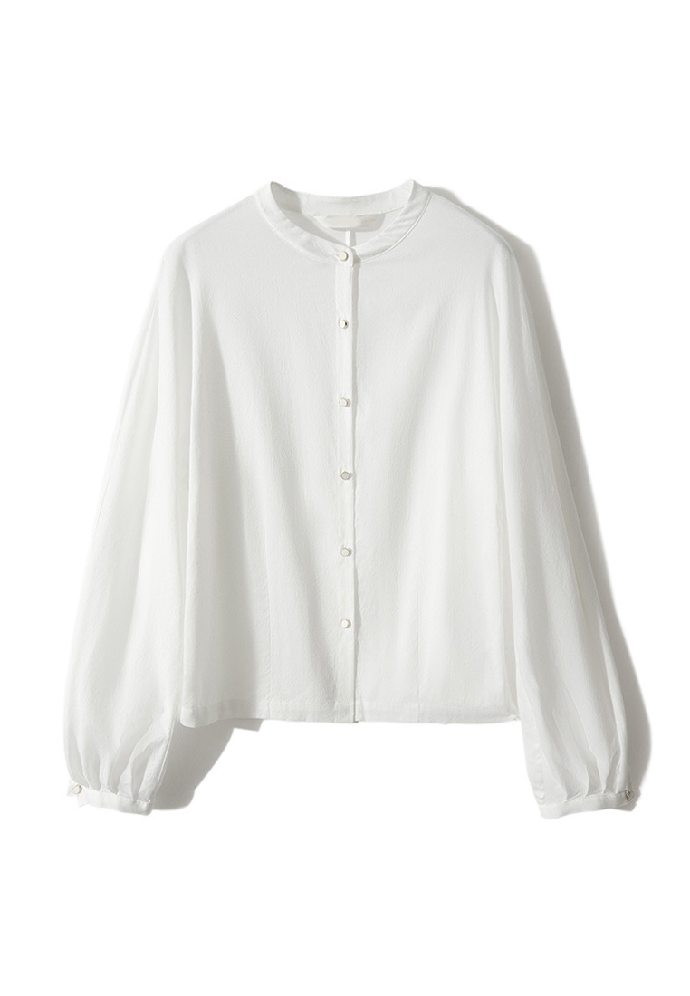 Stylish Lantern Sleeve Design White Blouse CA090817