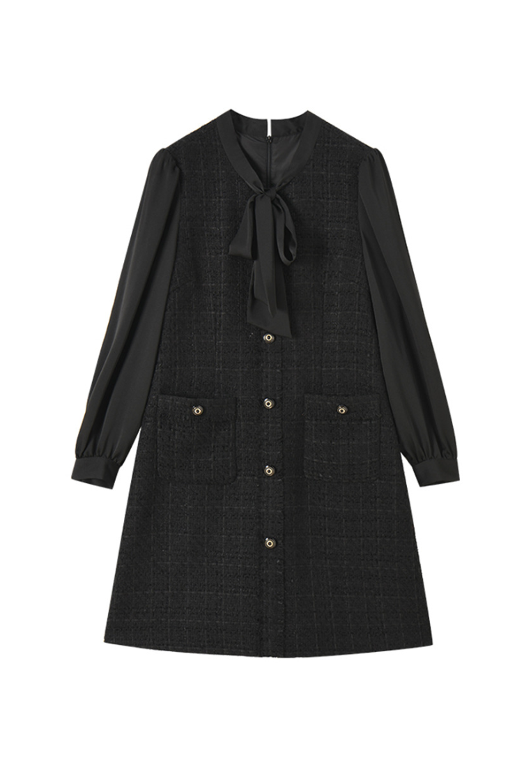 New Elegant Tweed Black One Piece Dress K25112108