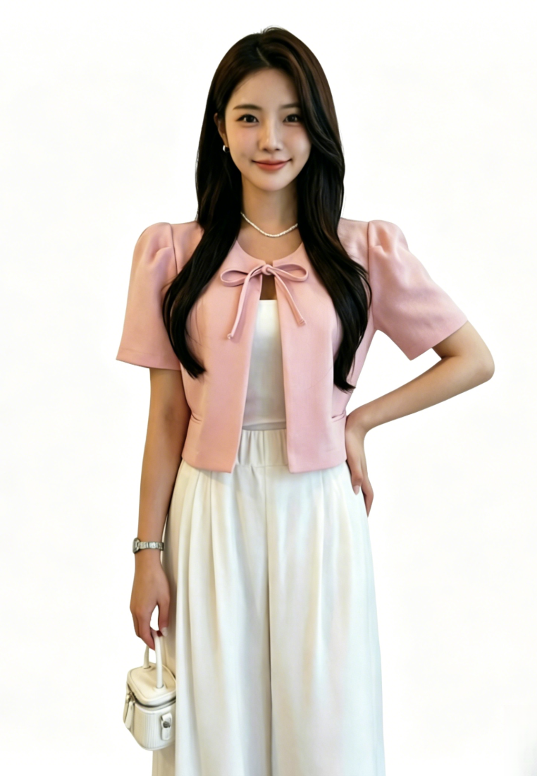 Chic Style Puff Sleeve Tie Front Cropped Cardigan K26050506
