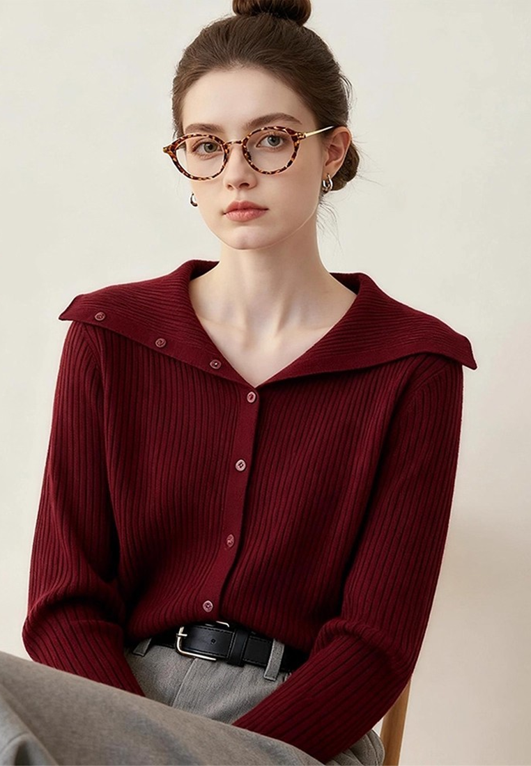 Early Autumn Maillard Collar Slim-Fit Figure-Flattering Sweater CA25110717RD