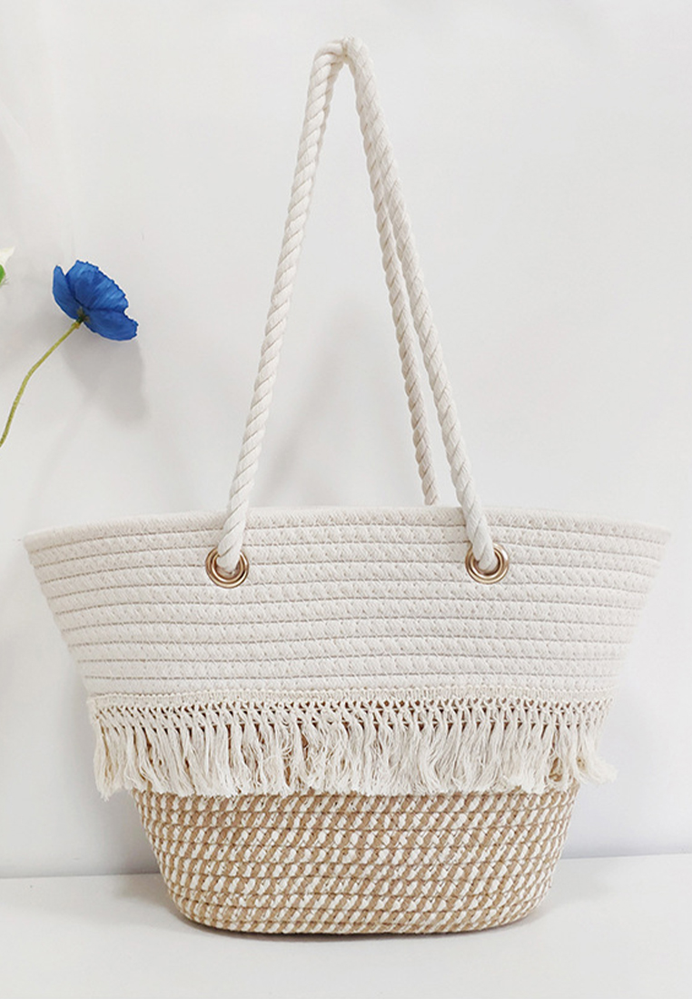 Women's New Bohemian Tassel Cotton Rope Braided BagCA24061717GY