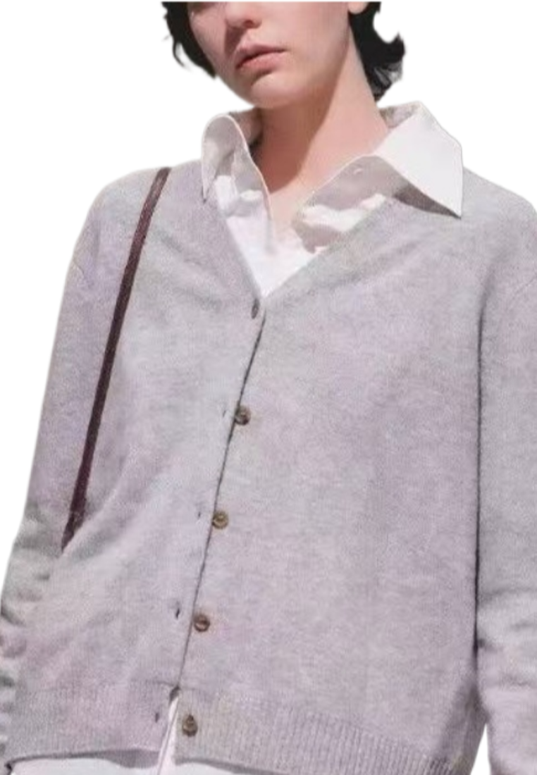 Wool crew neck knitted grey vest CA25110317MT