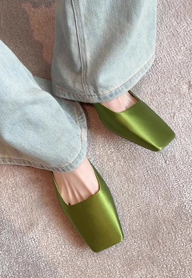 Summer new French square toe shallow satin triangle heel sandals CA225042216GR