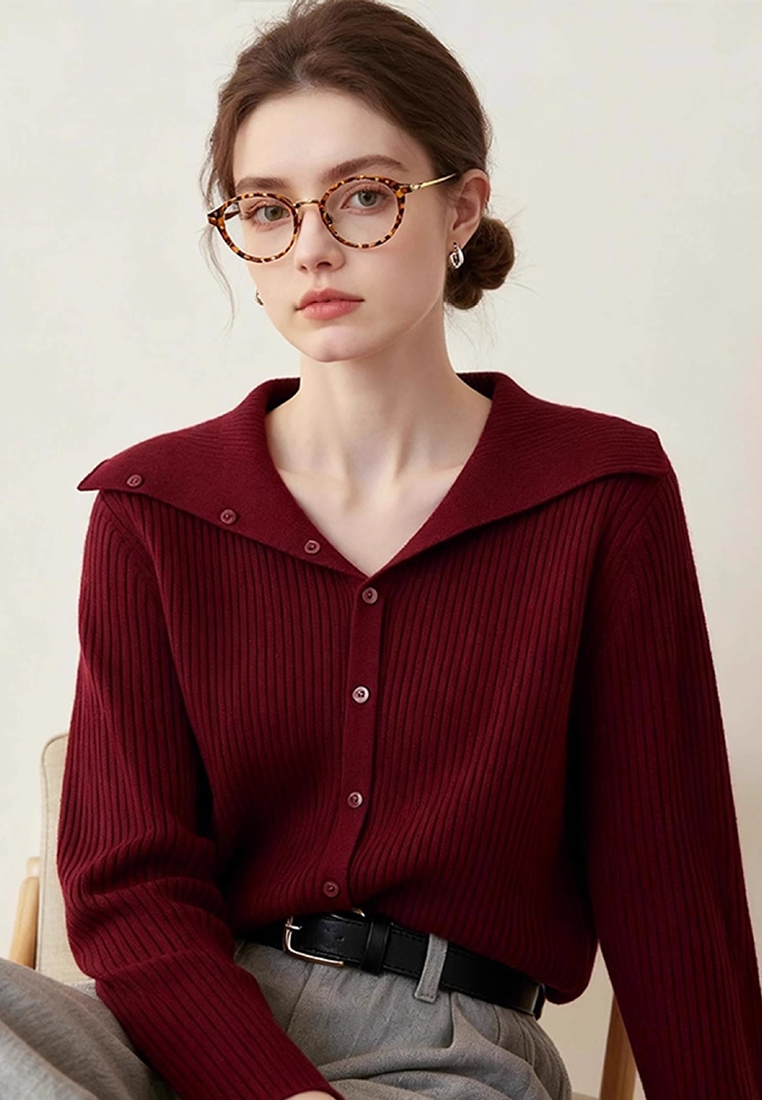 Early Autumn Maillard Collar Slim-Fit Figure-Flattering Sweater CA25110717RD