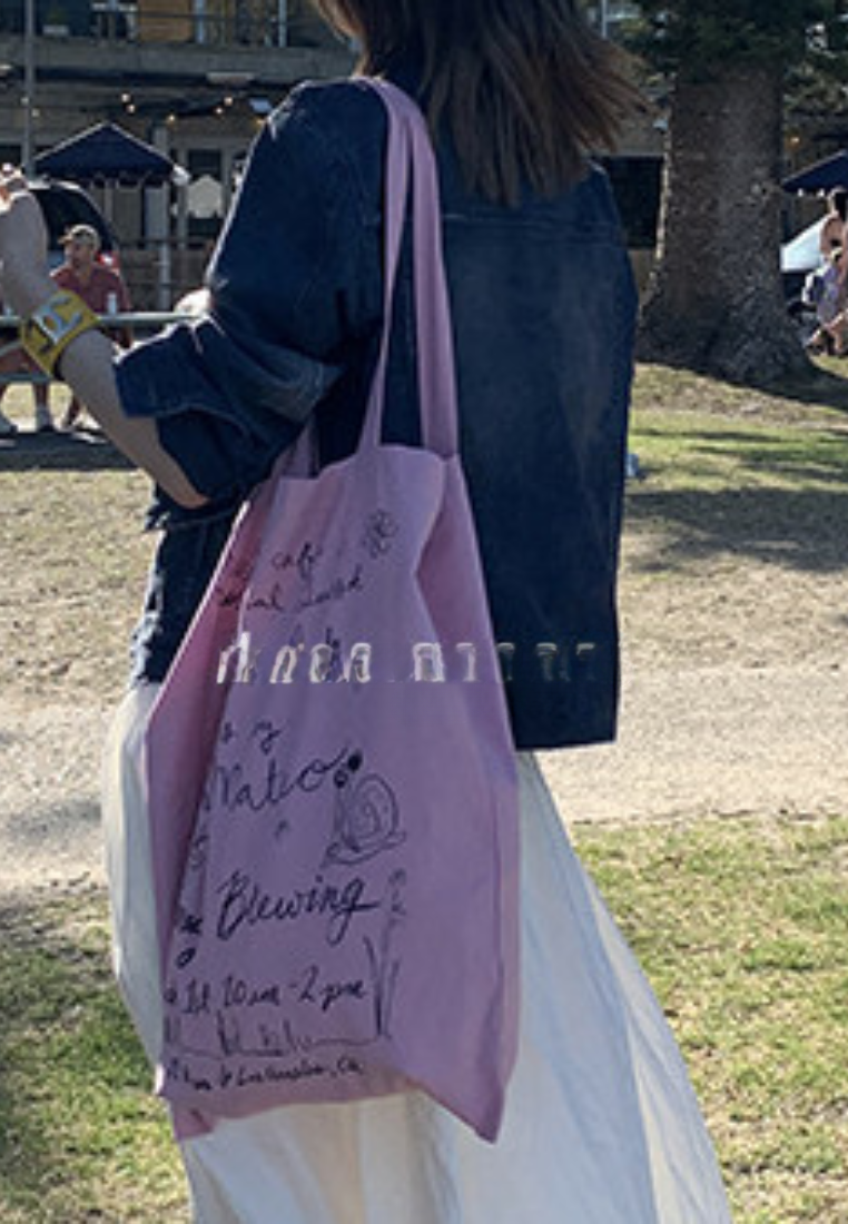 Boho Handwritten Print Canvas Tote Bag Reusable Grocery Shoulder Bag K26041402