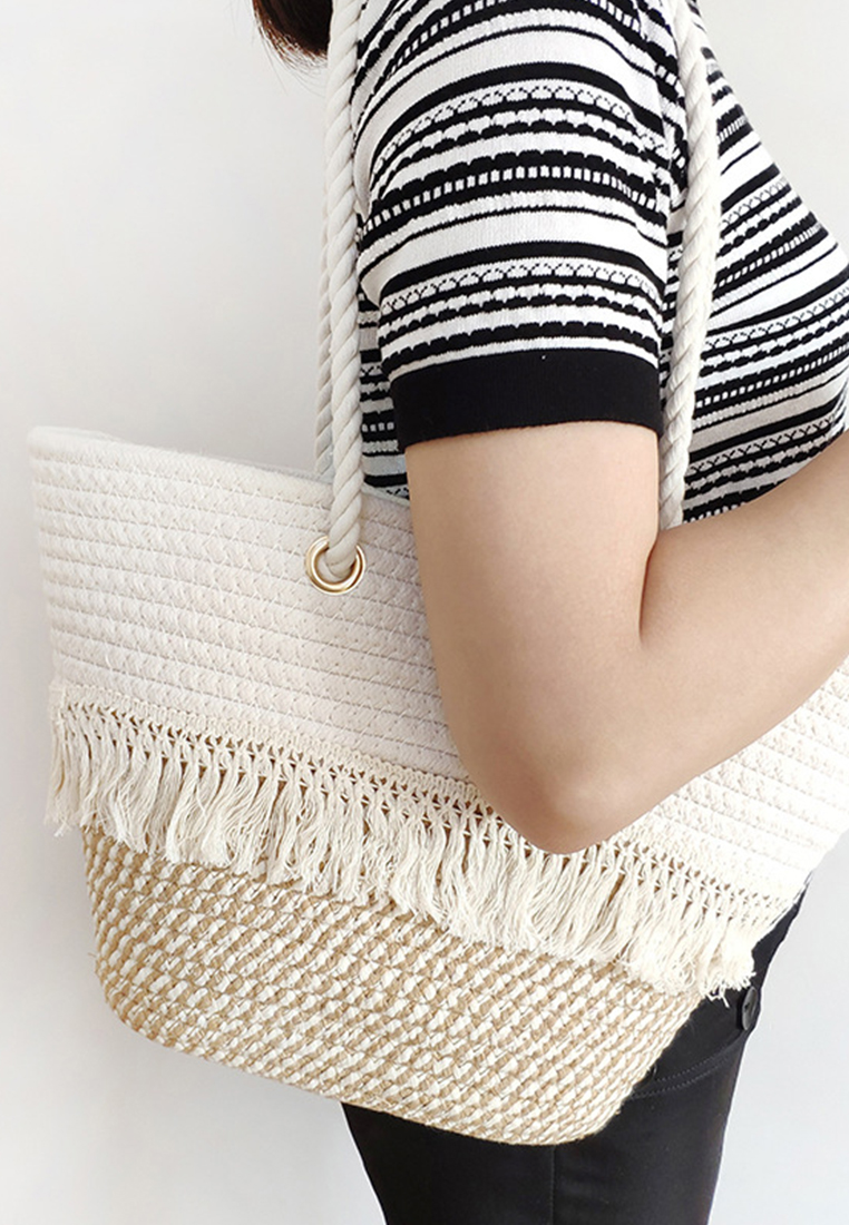 Women's New Bohemian Tassel Cotton Rope Braided BagCA24061717GY