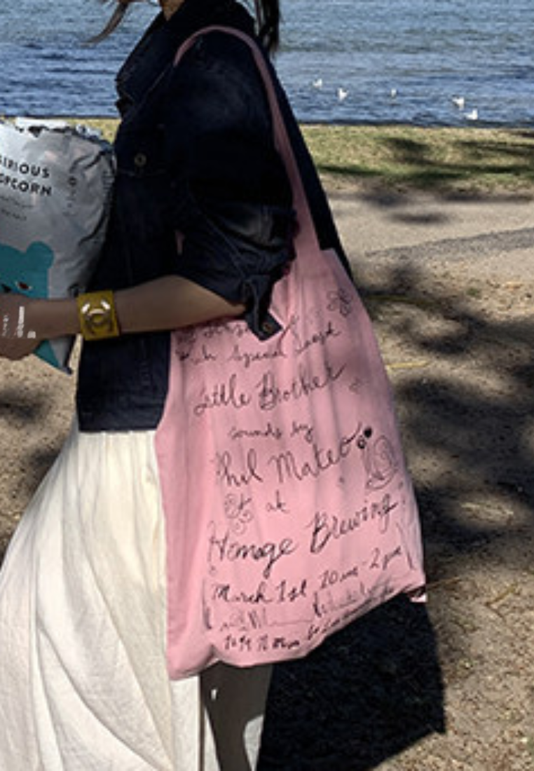 Boho Handwritten Print Canvas Tote Bag Reusable Grocery Shoulder Bag K26041402