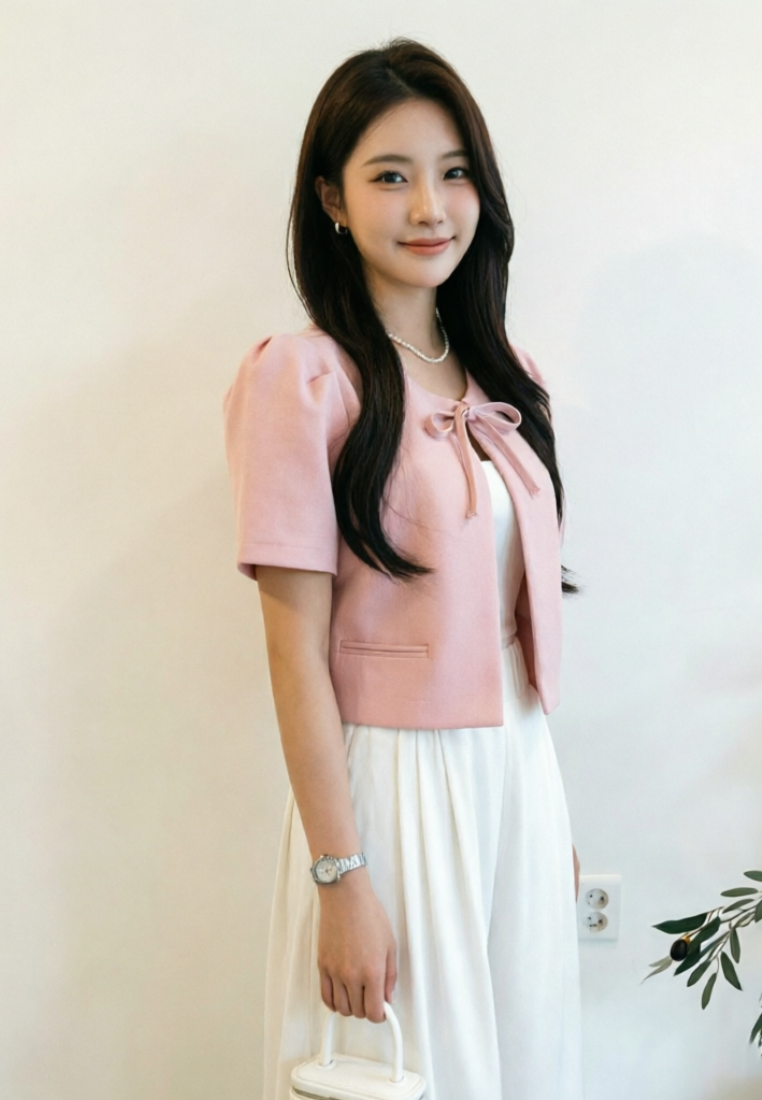 Chic Style Puff Sleeve Tie Front Cropped Cardigan K26050506