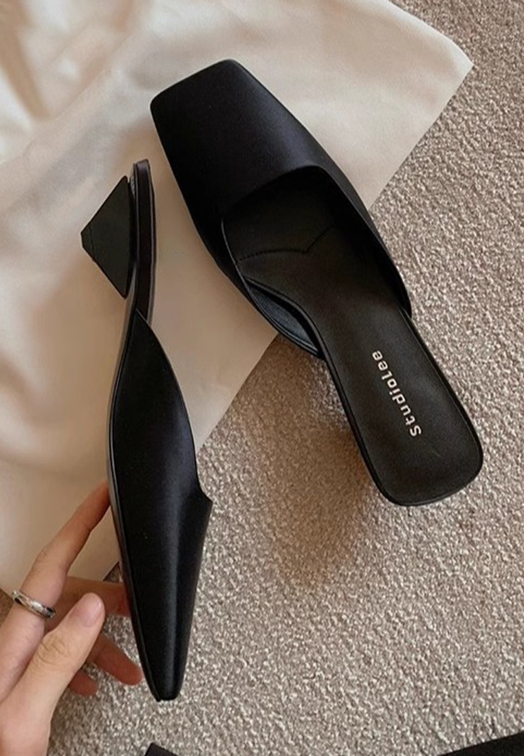 Summer new French square toe shallow satin triangle heel sandals CA225042216GR