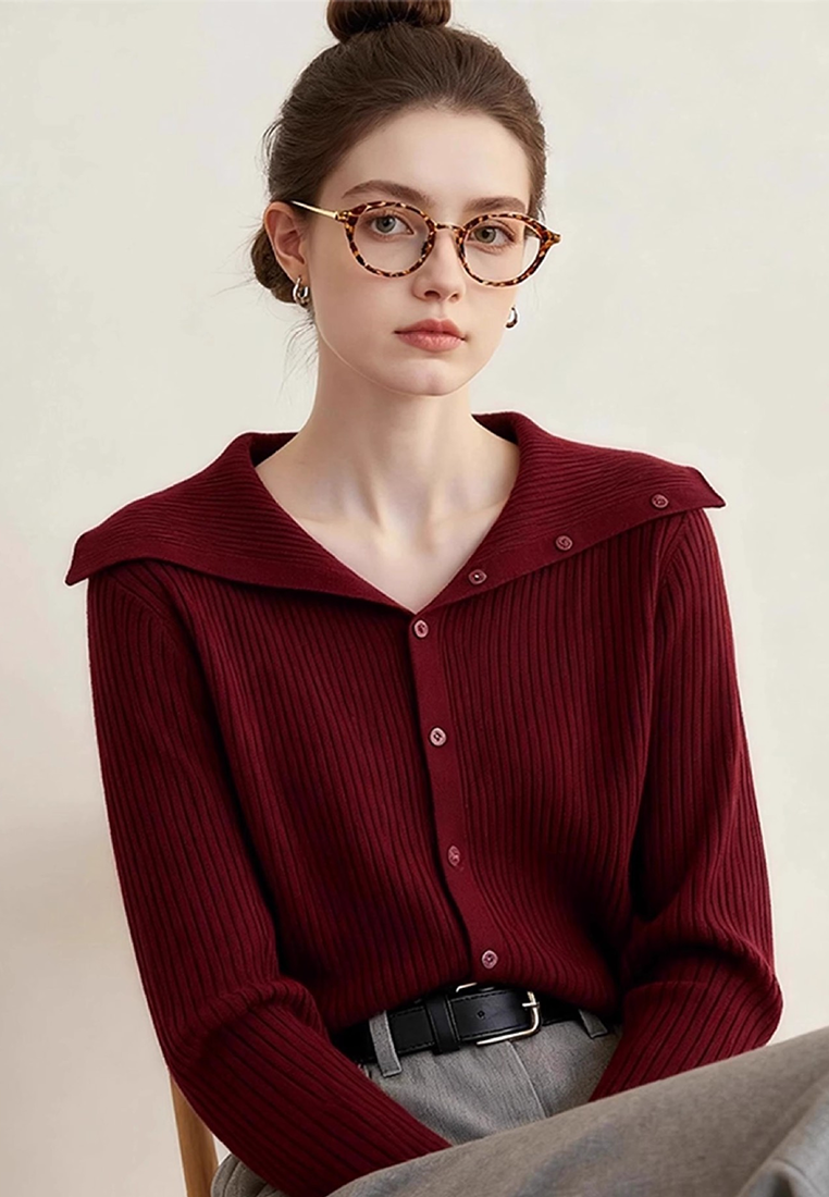 Early Autumn Maillard Collar Slim-Fit Figure-Flattering Sweater CA25110717RD