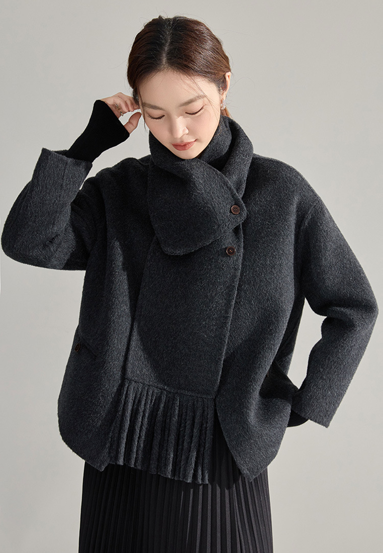 Winter detachable tassel scarf camel hair double-faced wool coat CA25010704GY