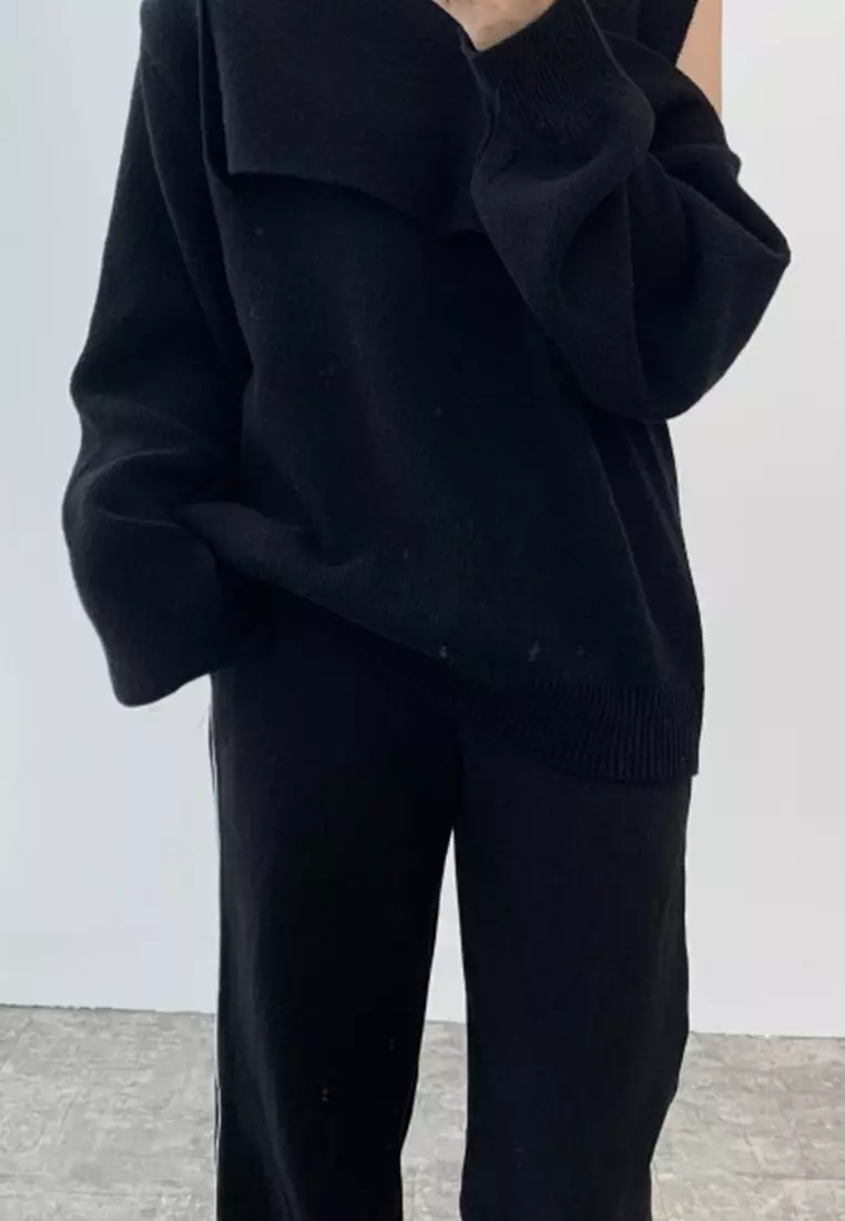 Korean style spliced loose long sleeved knitted sweater CA24092727GY