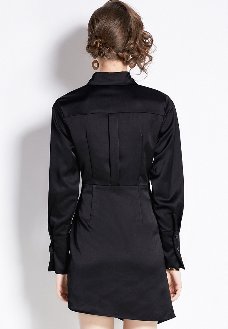 2024 temperament new waist cinched long sleeved dress CA24073118BK