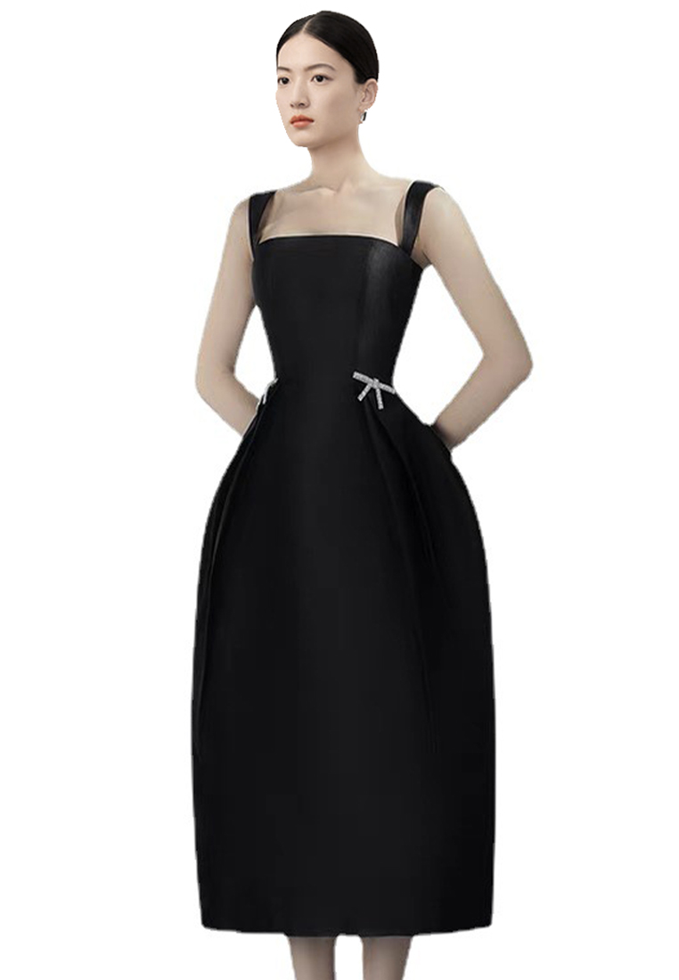 2024 Summer New Drop Strap Solid Color Skirt with Bra Dress CA4021918BK