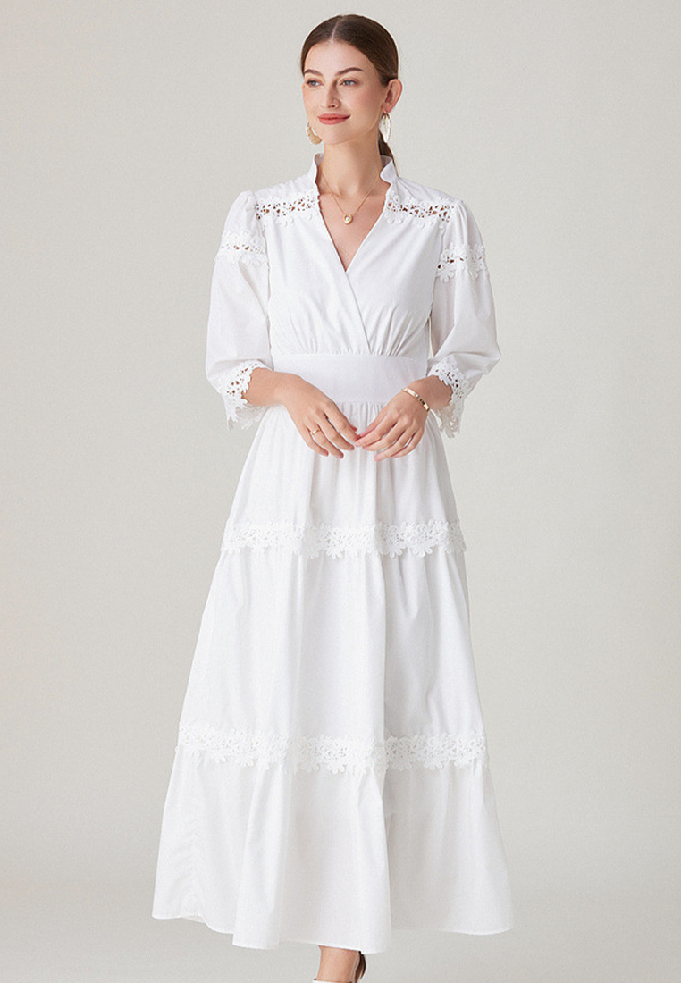 2024 beige V-neck dress medium length CA24032618W