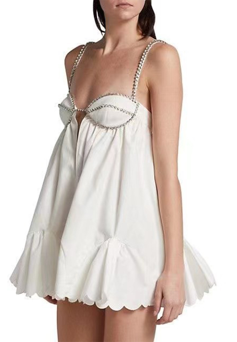 Fashionable suspender diamond strip large swing dress CA25042218W