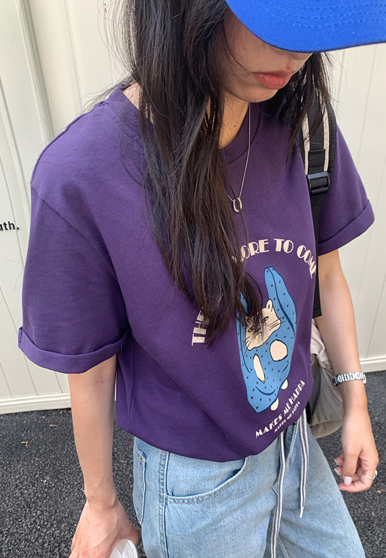 New printed letter loose short sleeved top CA25042918BK