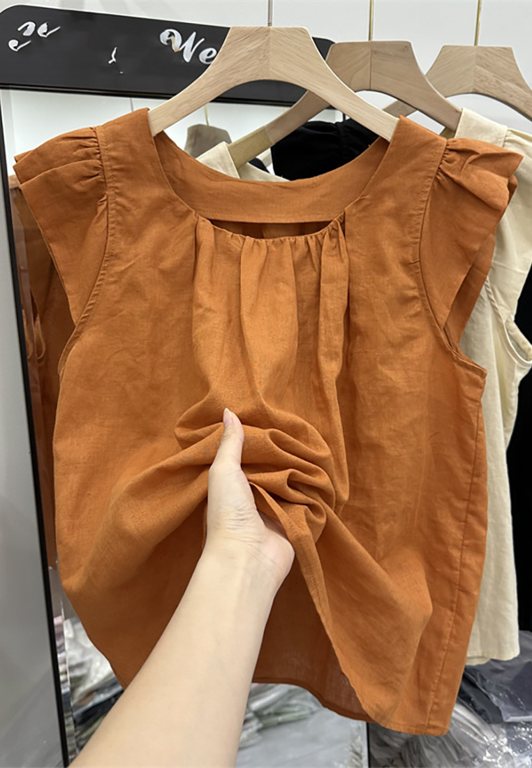 Summer new cotton and linen short top CA25070918BW