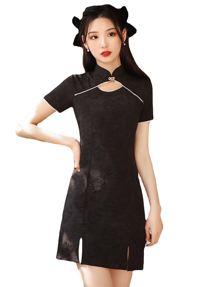 Elegant black Chinese style retro cheongsam dress CA122718