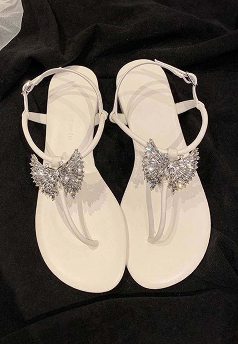 Rhinestone butterfly buckle clip-toe flat sandals CA225042218BK